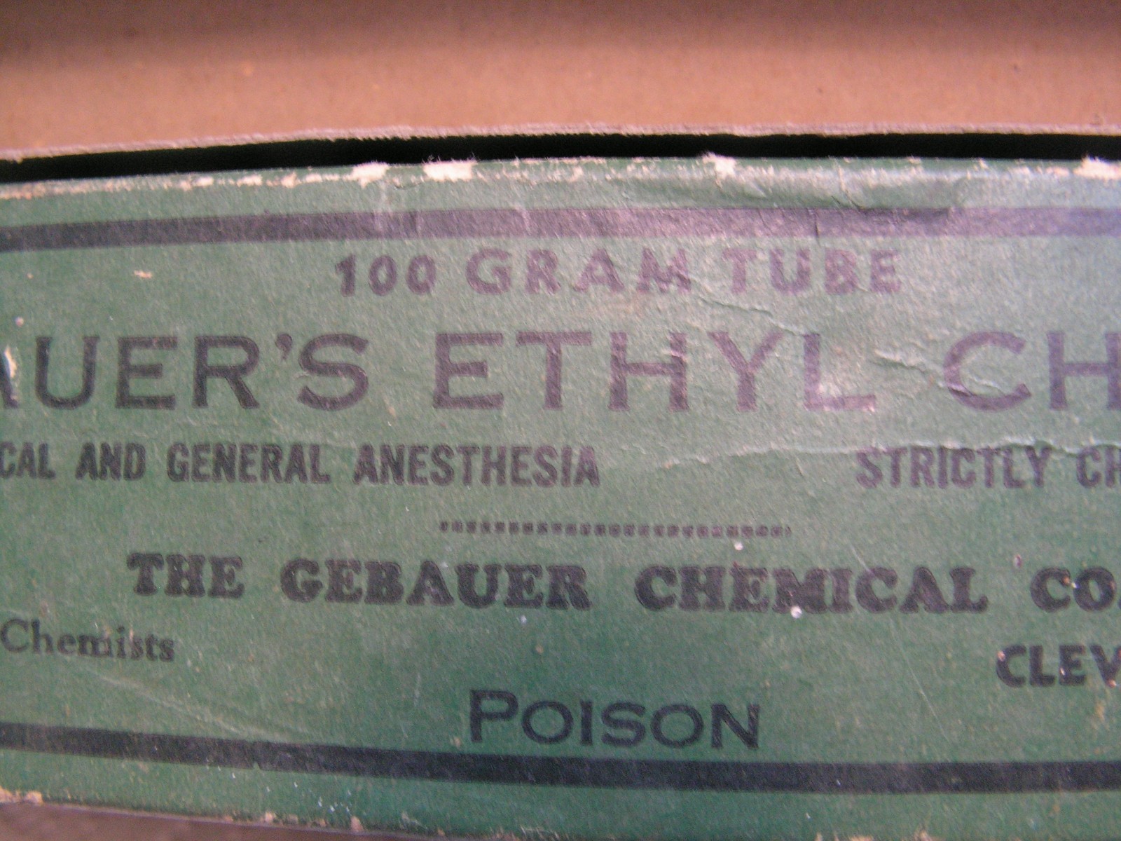 Vintage Gebauer's Ethyl Chloride 100g Tube In Box. TUBE VERY GOOD BOX WORN!