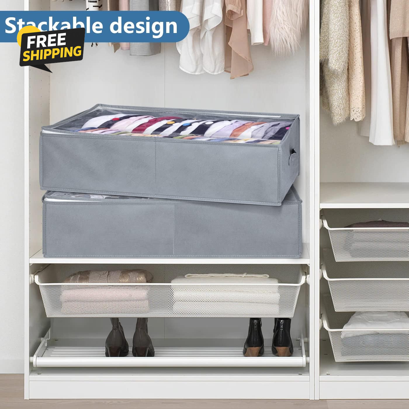 Large Hat Storage Box for Baseball Caps Holds up to 50 Caps Wide Organizer fGrey