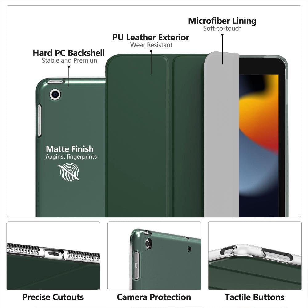 Midnight Green iPad 9th 8th 7th Gen Case Auto Wake Sleep Adjustable Angles