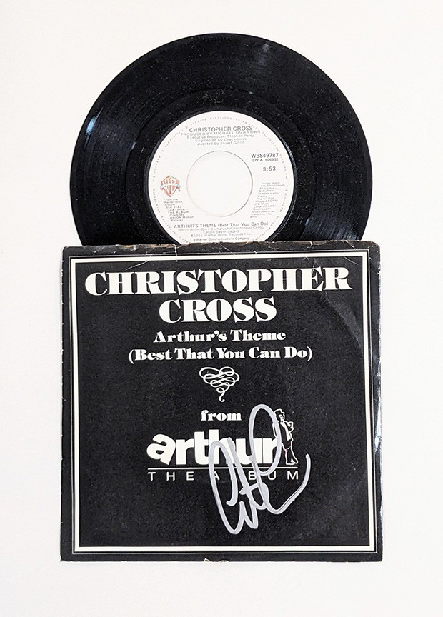 Christopher Cross SIGNED 7" RECORD SINGLE Arthur's Theme AUTOGRAPH coa
