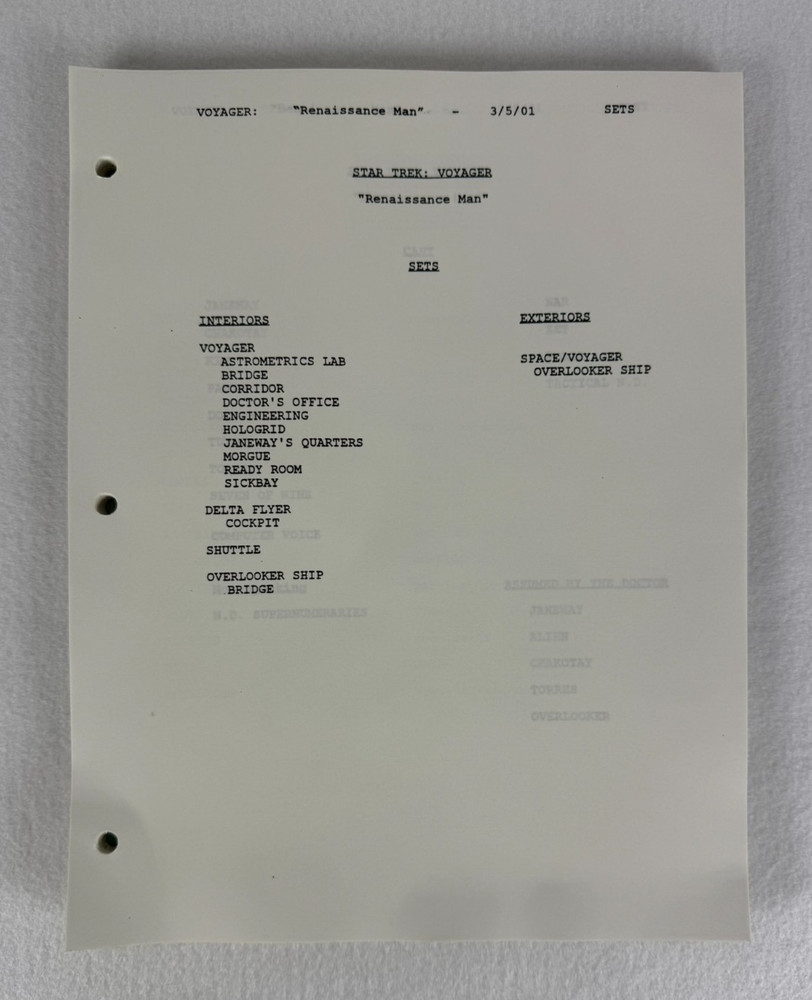 Star Trek Voyager “Renaissance Man” Final Draft Original Studio Script 03/05/01