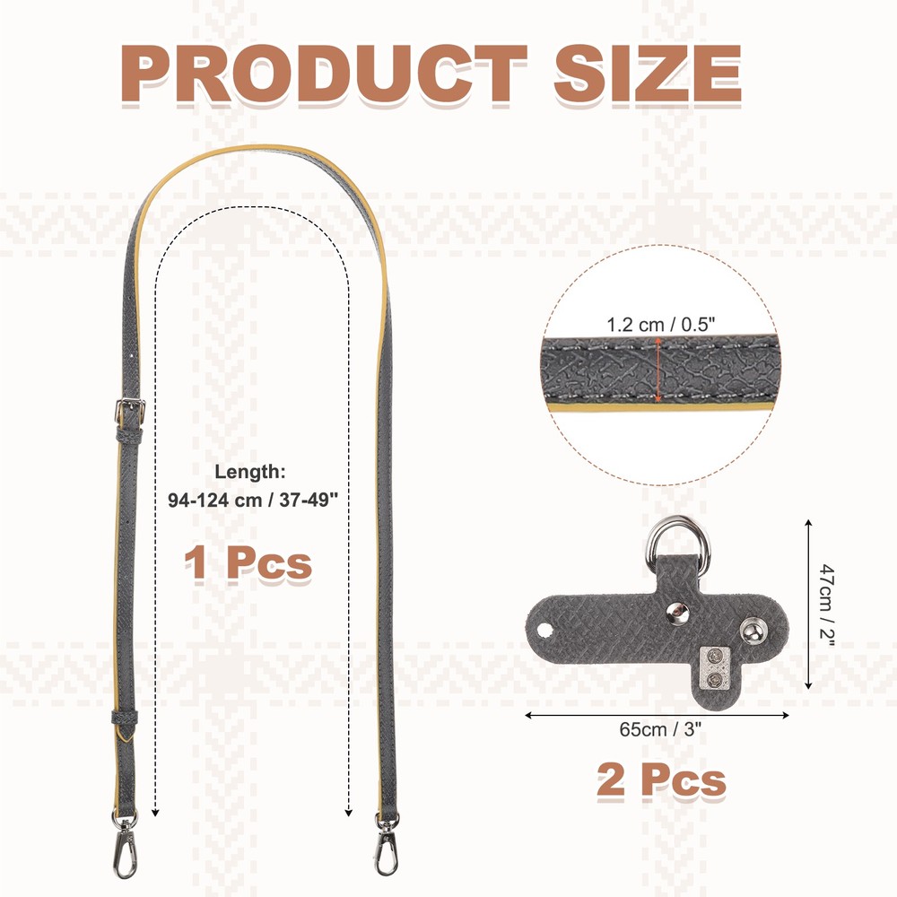 Purse Straps Replacement, Soft Adjustable Leather Strap (Gray)
