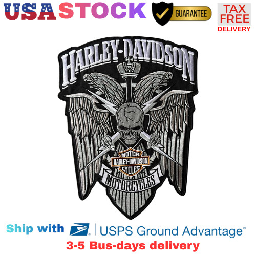 Harley-Davidson Large Back Patch Skull Eagle Wing 12"x9" Embroidered Iron-On