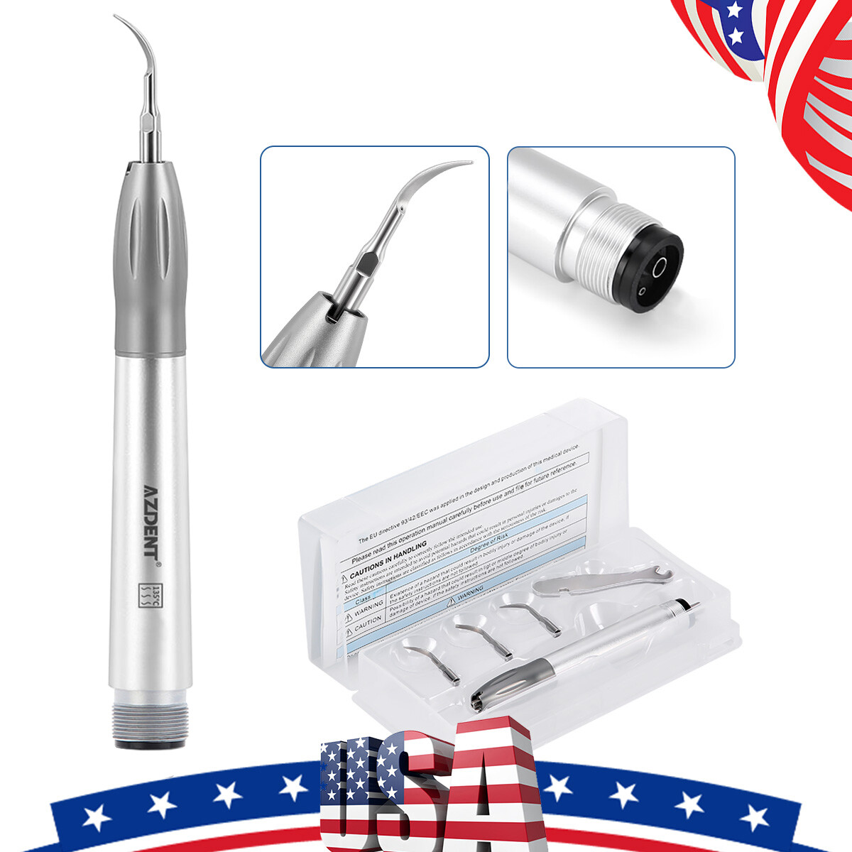 NSK Style Dental Ultrasonic Air Perio Scaler Handpiece 2 & 4-Holes 3 Tips