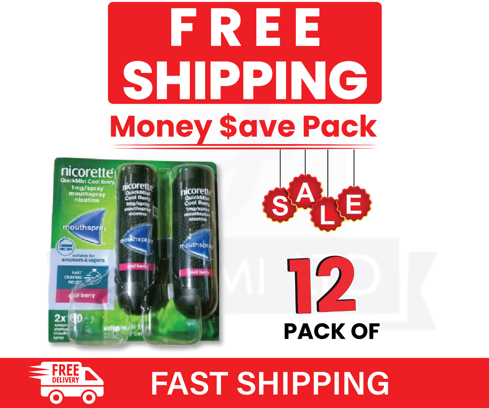 12X Nicorette Mouthspray Quickmist Berry 1mg 13.2ml X 2ct-PACK 12-FREE SHIP