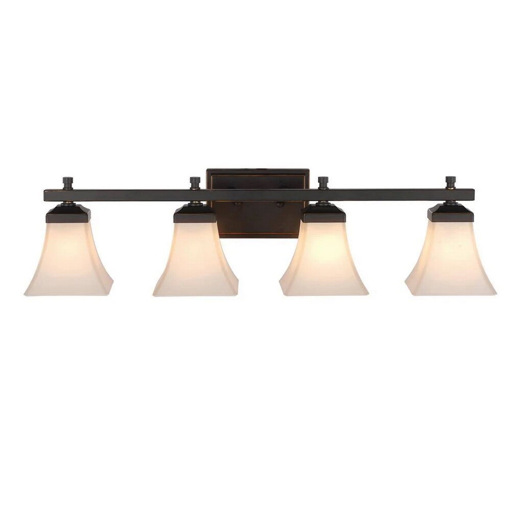 Rubbed Oil Bronze And Frost Glass 4 Light Bath Wall Fixture Orig $435