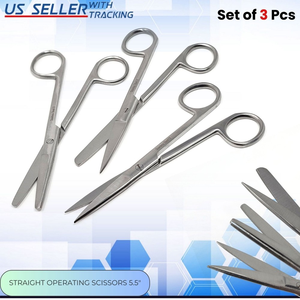 3 Operating Scissors 5.5" Straight Tip Sharp Blunt Surgical Instruments