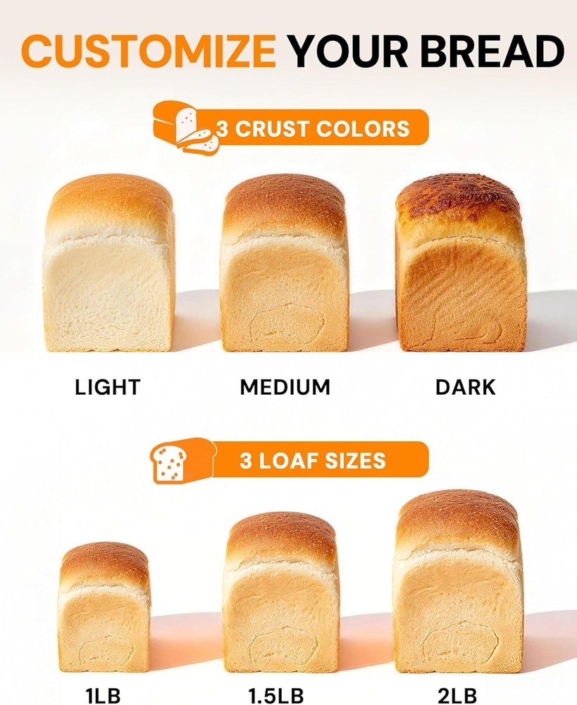 Bread Maker, 2LB Stainless Steel Bread Machine, 17-in-1 Automatic Settings, N...