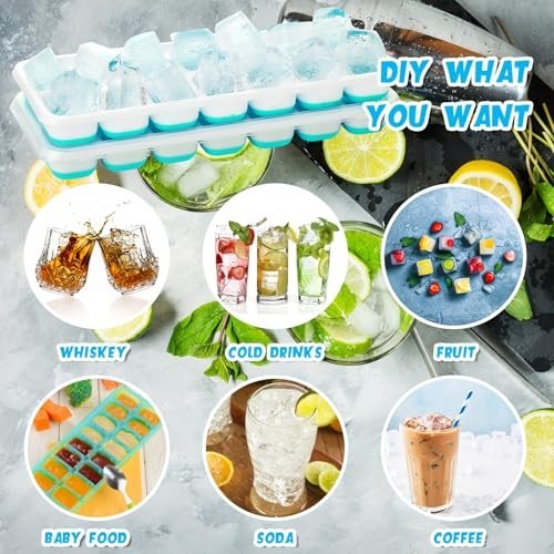 36 Pack Silicone Ice Cube Trays - Flexible Stackable Molds with Lid for Drinks &