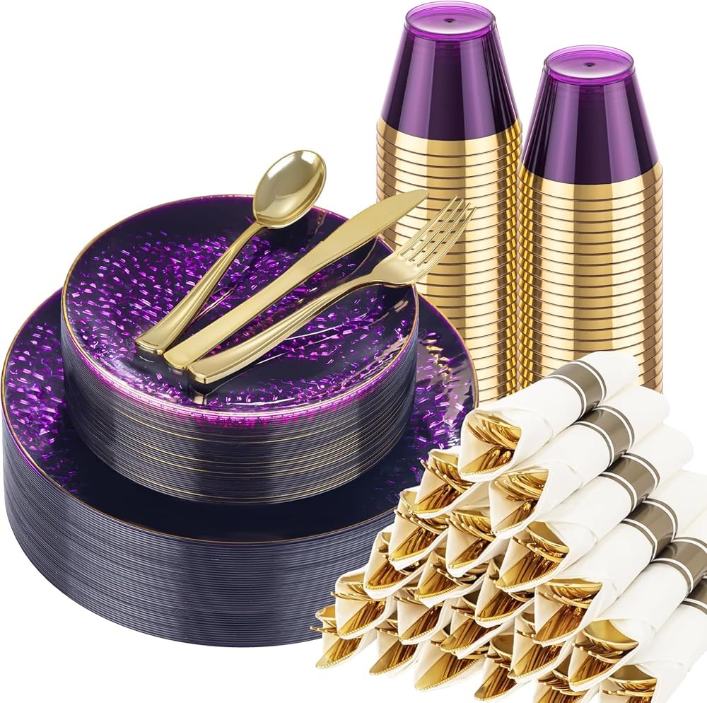 ple Gold Plastic Plates - ple Gold Dinnerware Set Includes