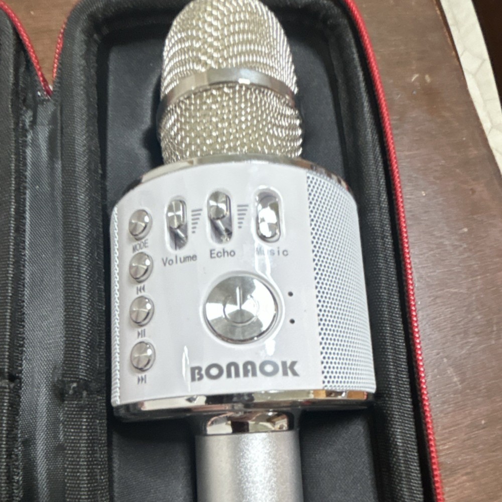 BONAOK Bluetooth Wireless Karaoke Microphone Silver with Carrying Case