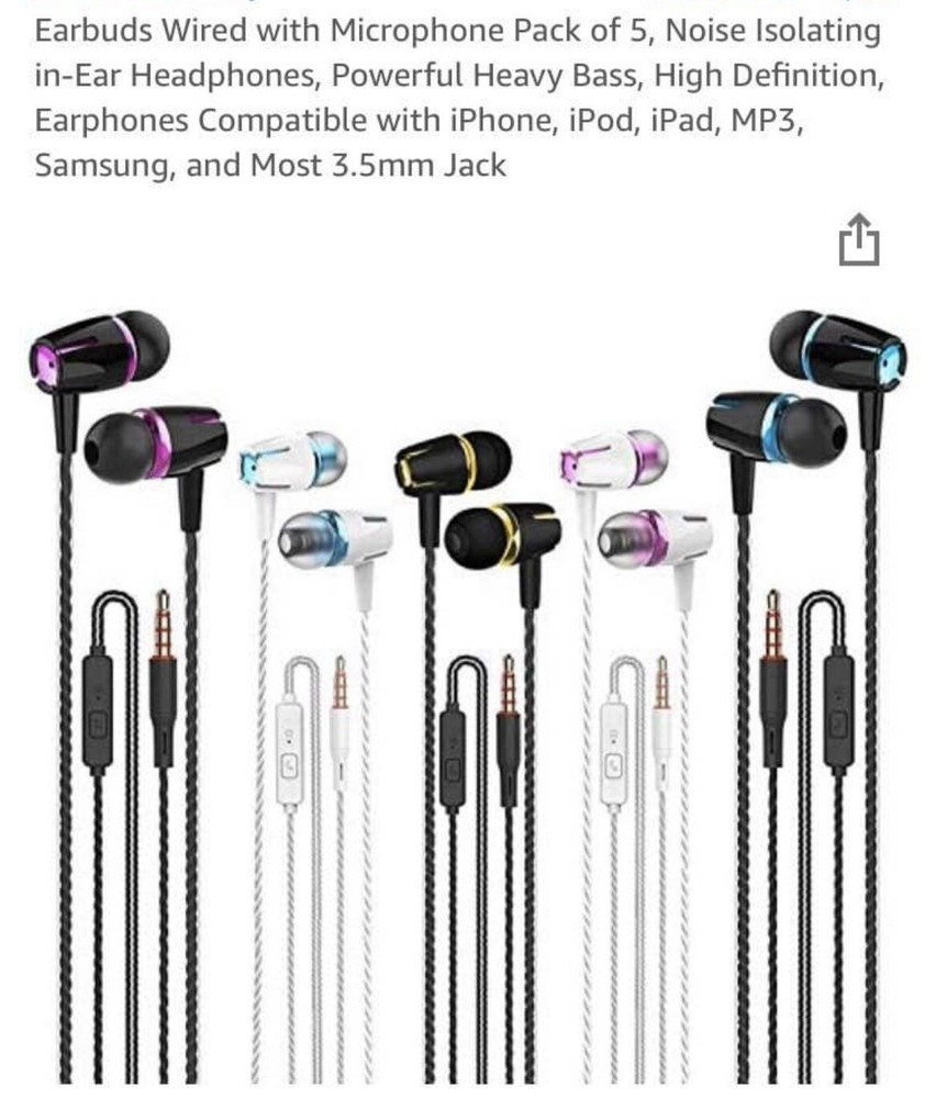 wired earbuds with microphone 5pack