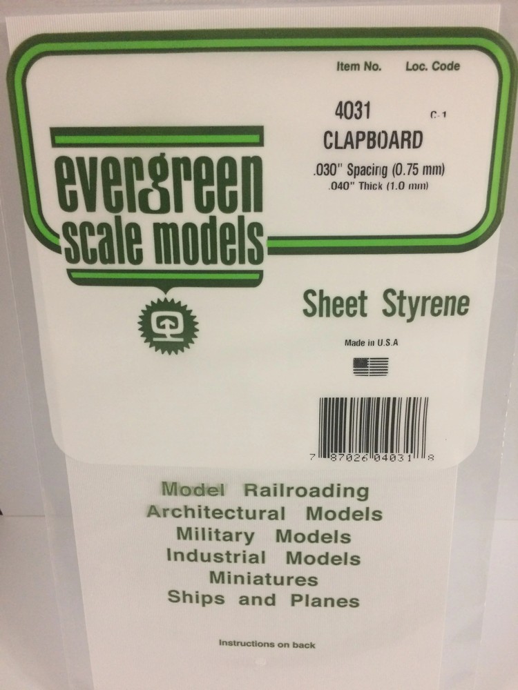 Evergreen Scale Models 4031 Styrene Clapboard .030" Spacing