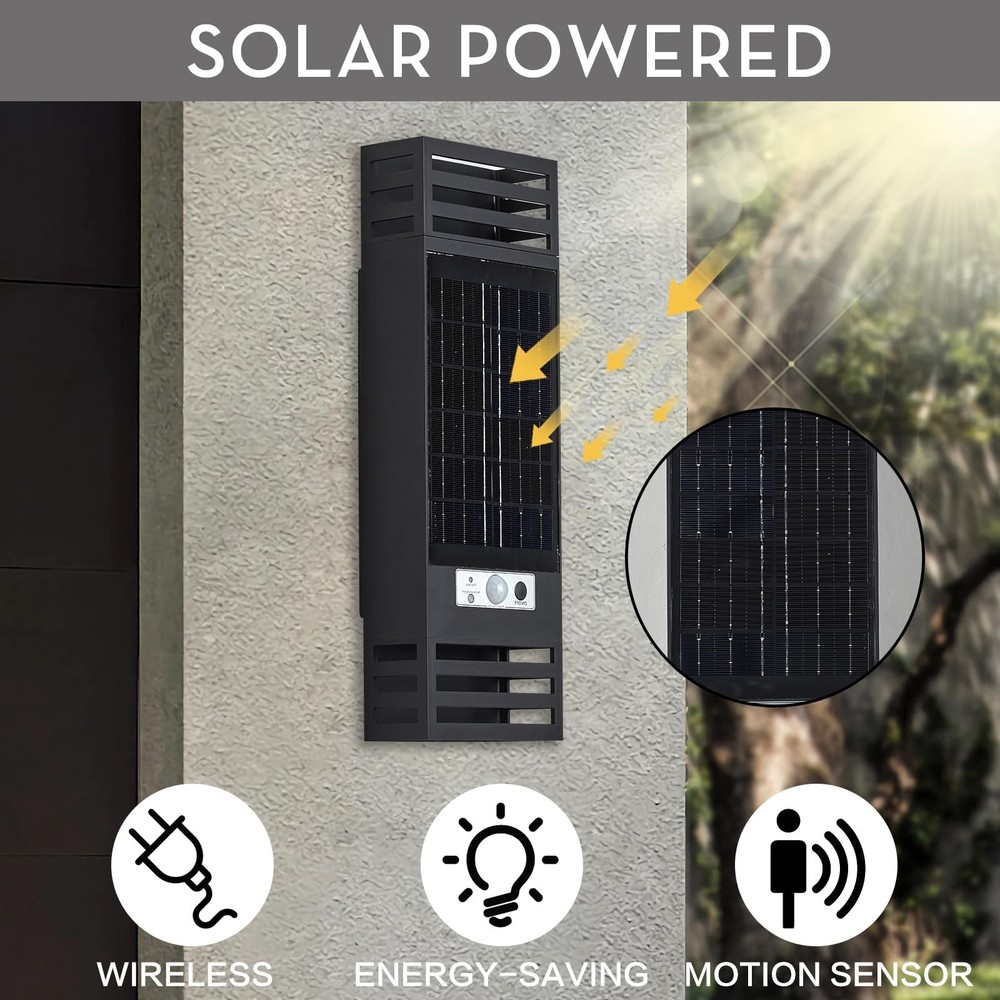 LANFU Solar LED Modern Rectangular Outdoor Wall Sconce Light IP65 Waterproof ...