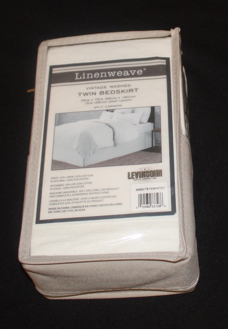 New Linenweave Vintage Washed Twin 15-Inch Drop Tailored Bedskirt - white