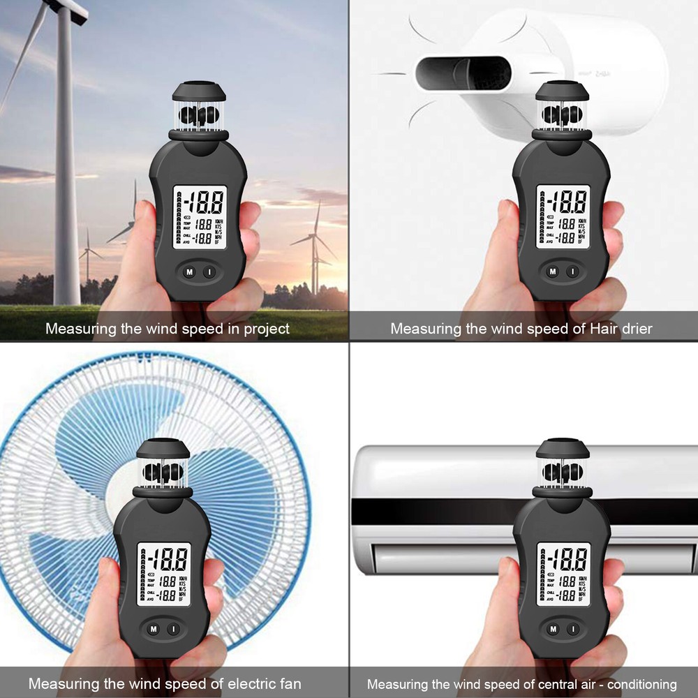 5.8" Portable Handheld Anemometer Digital Cup Wind Speed Meter Gauge Data Record