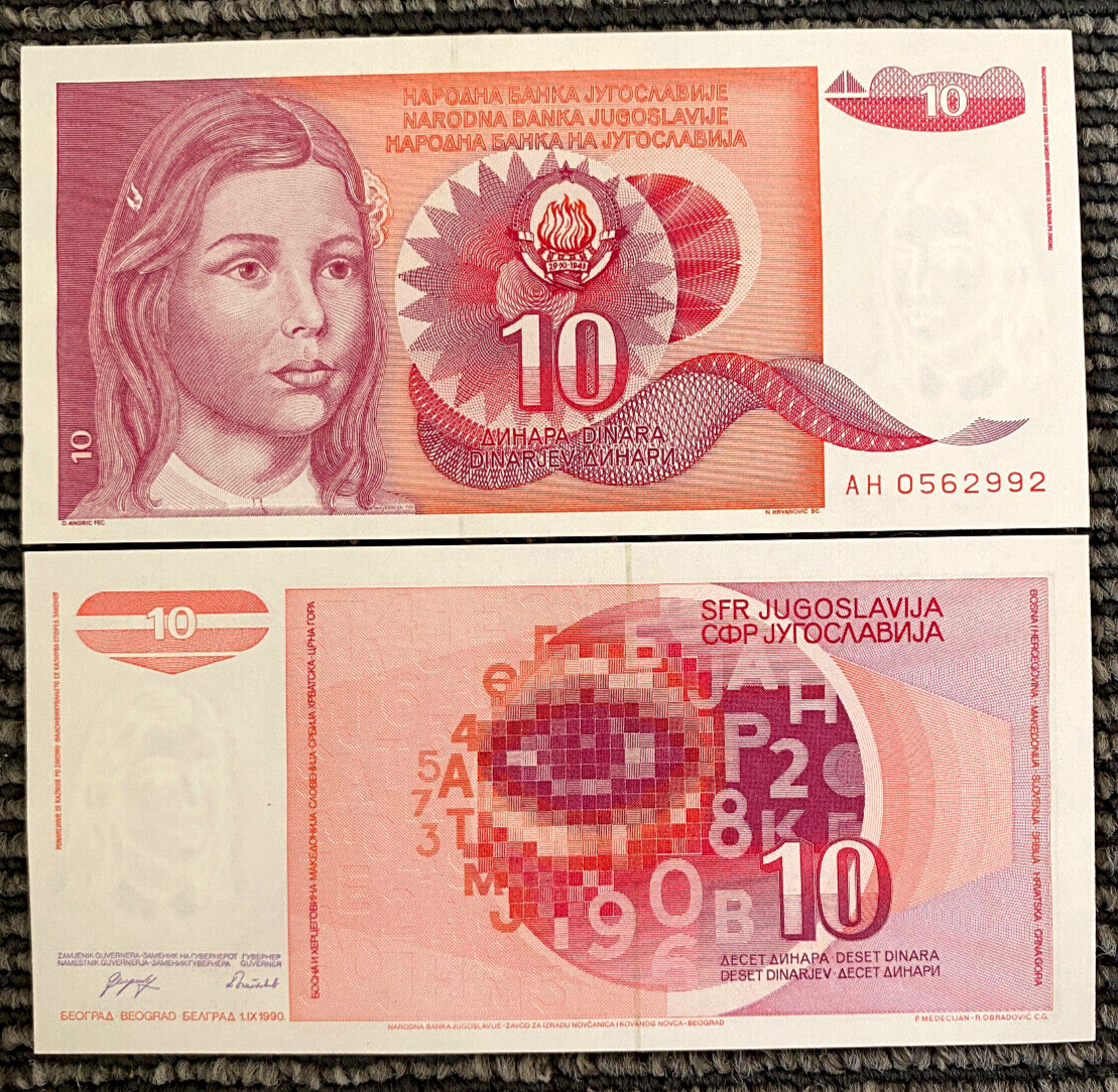 Yugoslavia 10 Dinara Year 1990 Banknote World Paper Money UNC