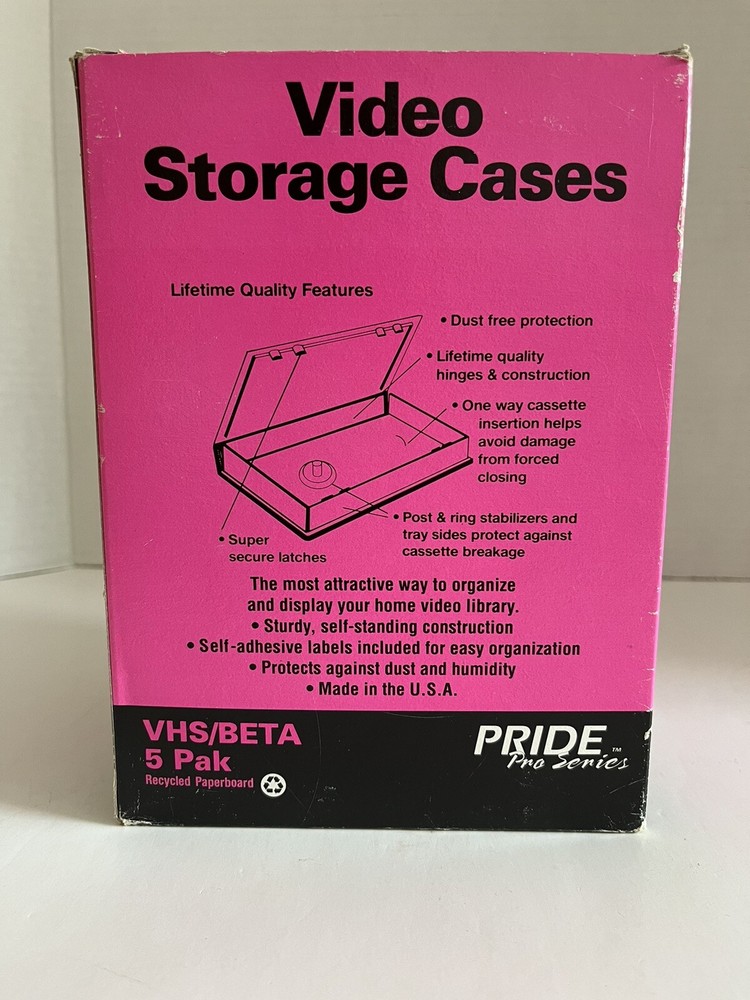5 Empty VHS / BETA Black Hard Plastic Snap Lock Box Storage Cases NOS
