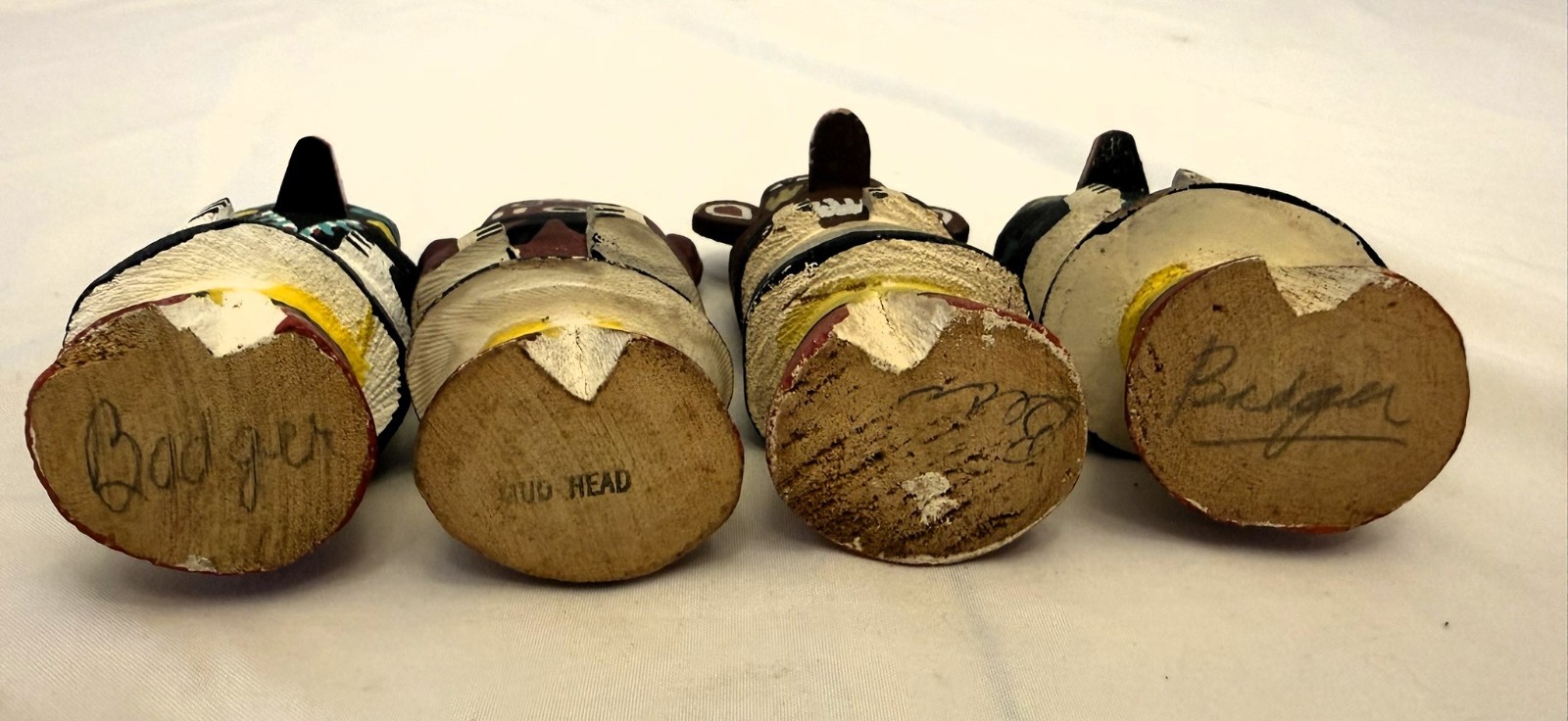 Lot of 4 HOPI KACHINA DOLLS, CARVED & PAINTED COTTONWOOD: Badger, Bear, Mud Head