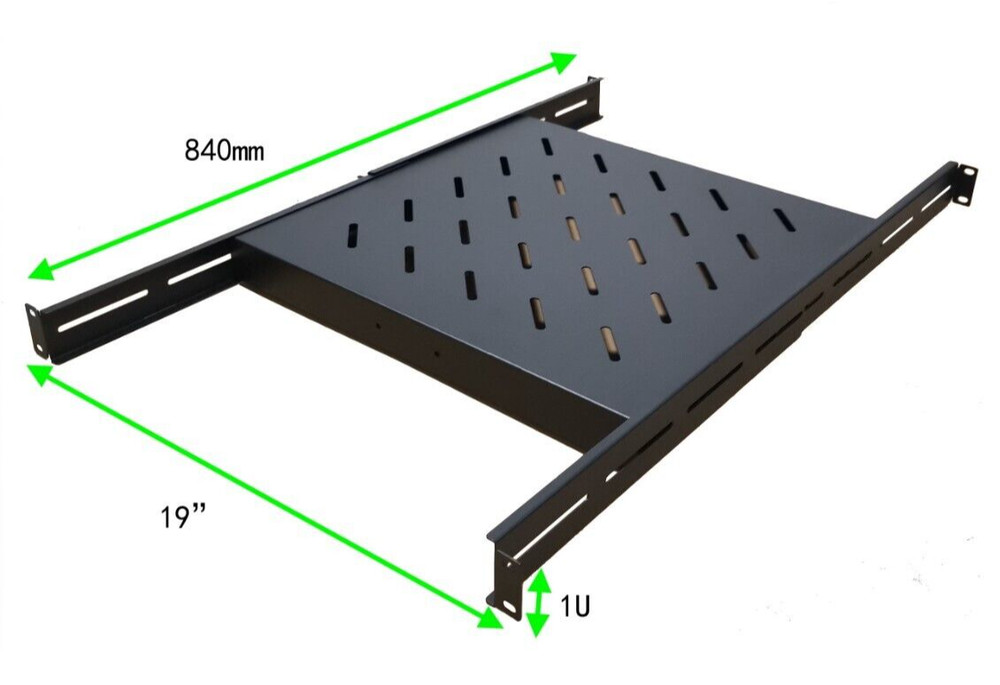 Fixed Server Rack Shelf 1U 19" 4 Post Mount Adjustable 17"-33" Extension Vented