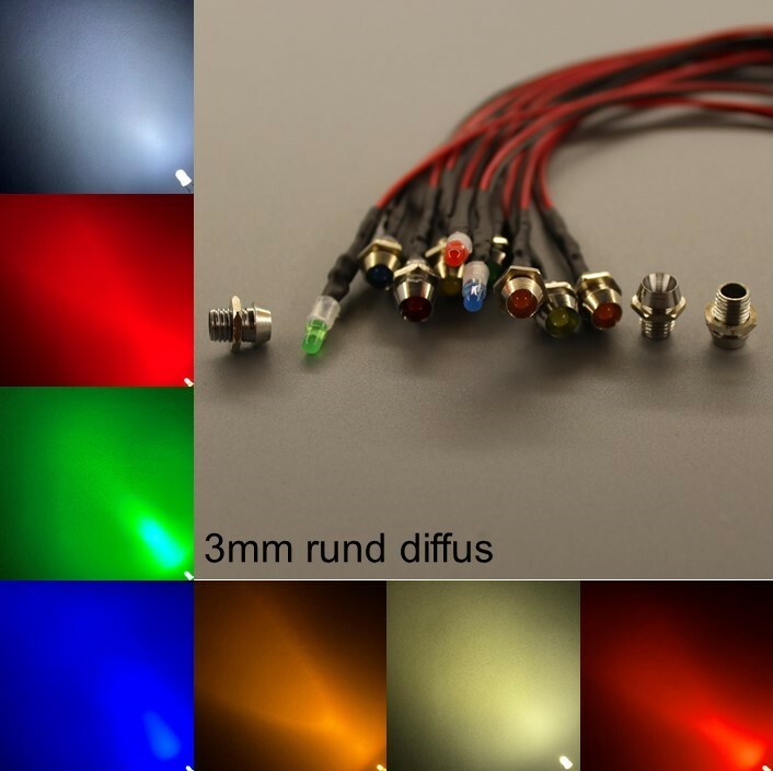 Wired 3mm LEDs Round Diffuse Sockets 3mm LED Resistors Screws +