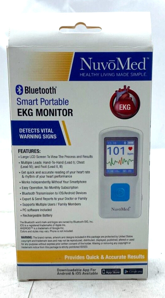 NuvoMed - Bluetooth - Smart Portable EKG Monitor - New In Box!