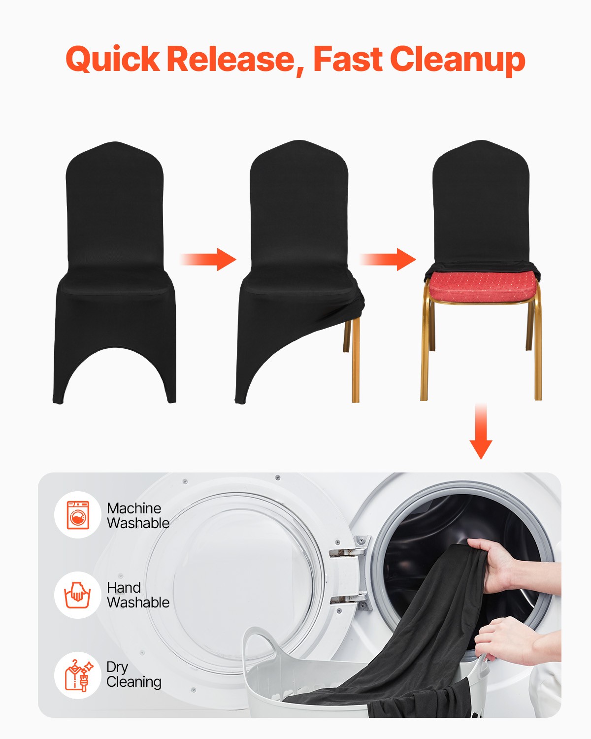 VEVOR 50PCS Black Stretch Spandex Folding Chair Covers for Wedding Party Dining