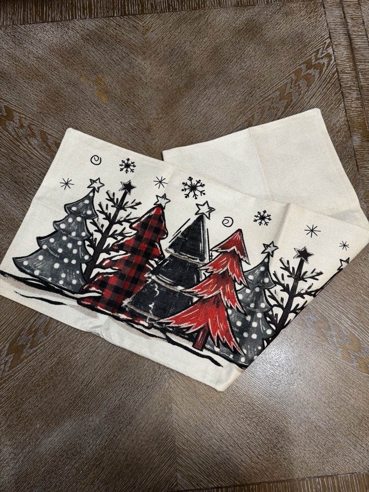 Christmas Tree Scene Pillowcase/Table Runner Width 13” Length 34.5”