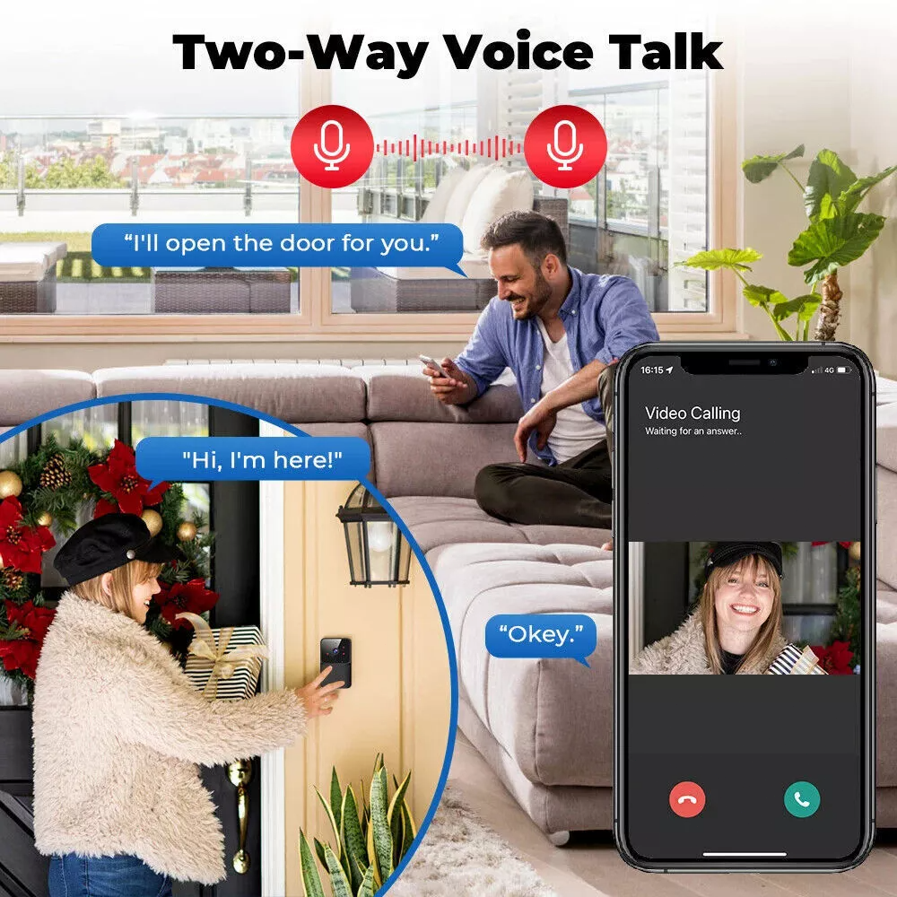 Smart Wireless WiFi Doorbell Intercom Video Camera Door Ring Bell Chime Security