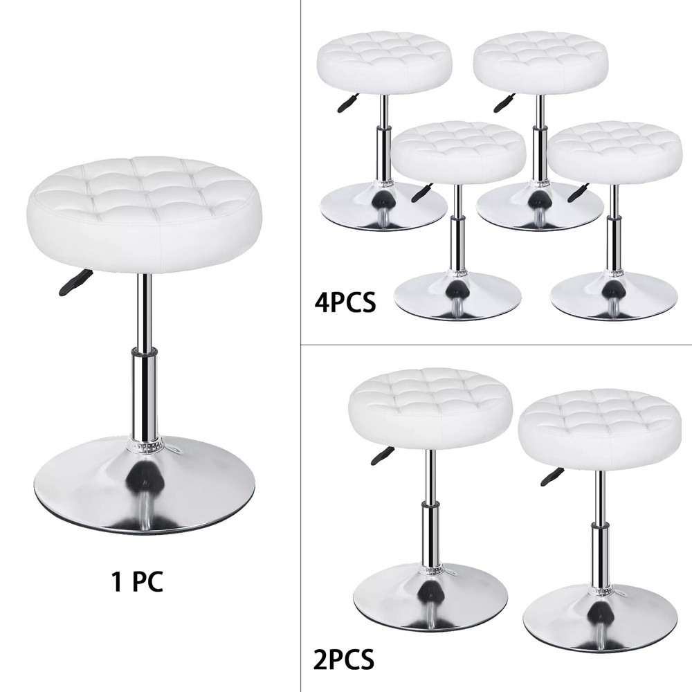 1/2/4 PC Adjustable Height Vanity stool 360° PU Leather Makeup Stool White