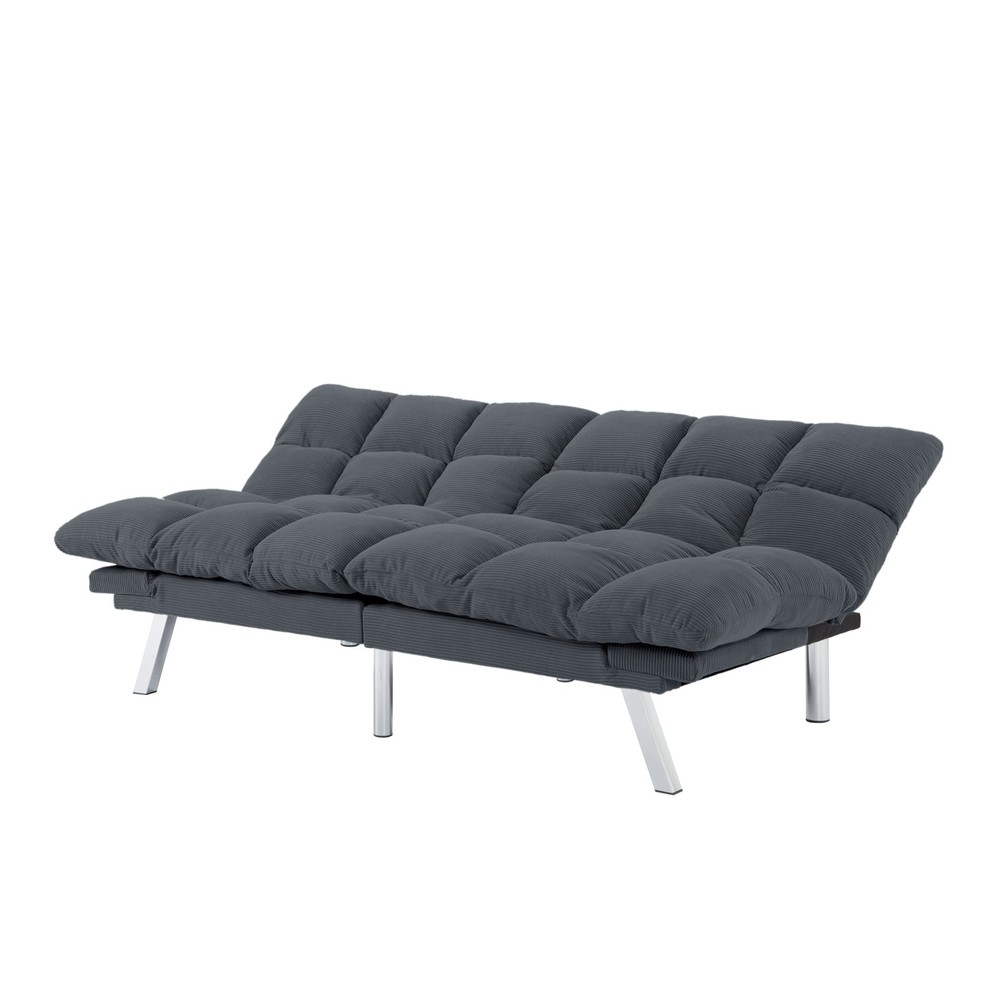 67.3" Corduroy Futon Sofa Bed Twin Sleeper Adjustable Split Back Armrests Gray