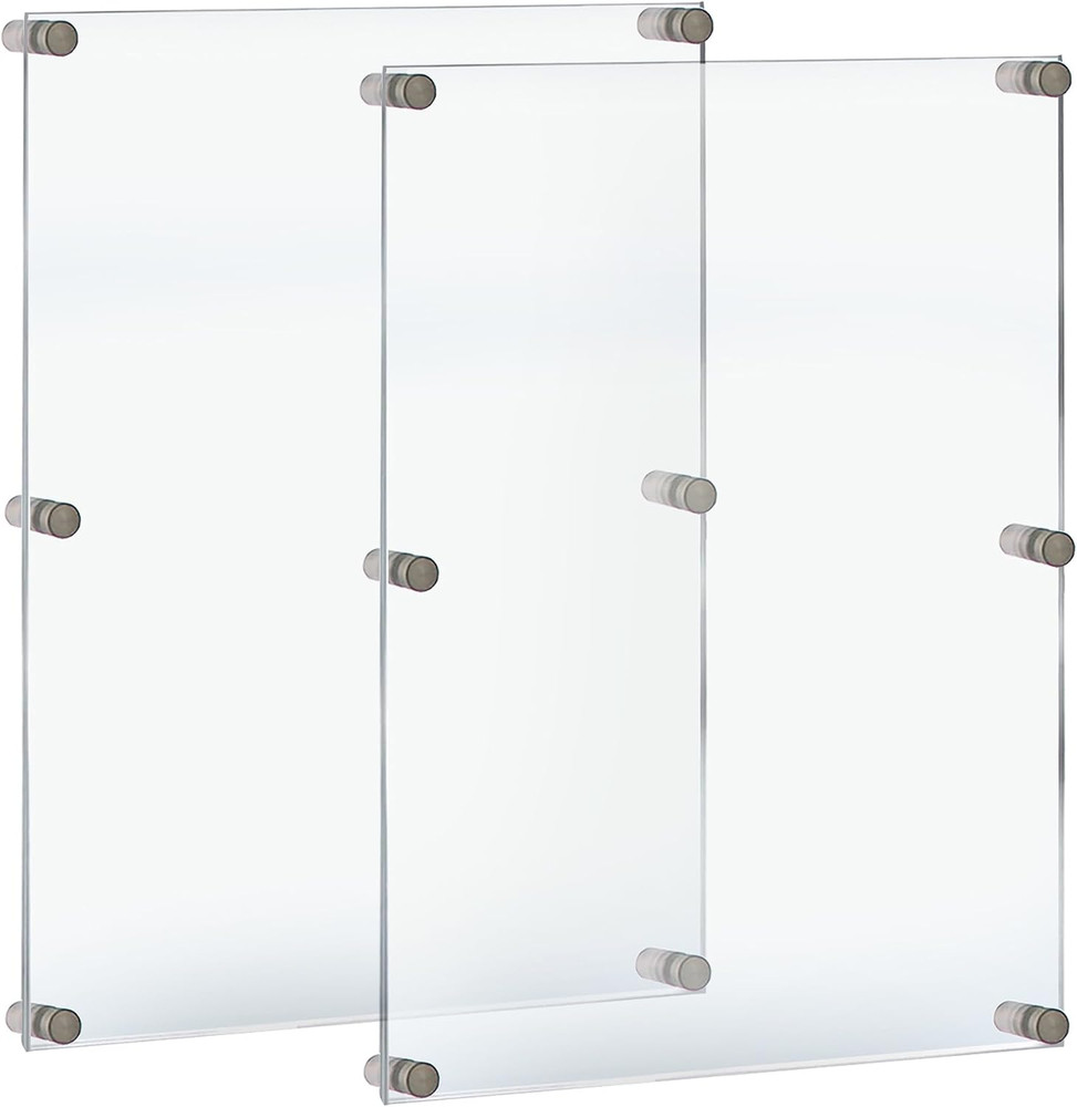 Floating Acrylic Wall Frames with Silver Standoffs, 24" x 36", 2 Pack