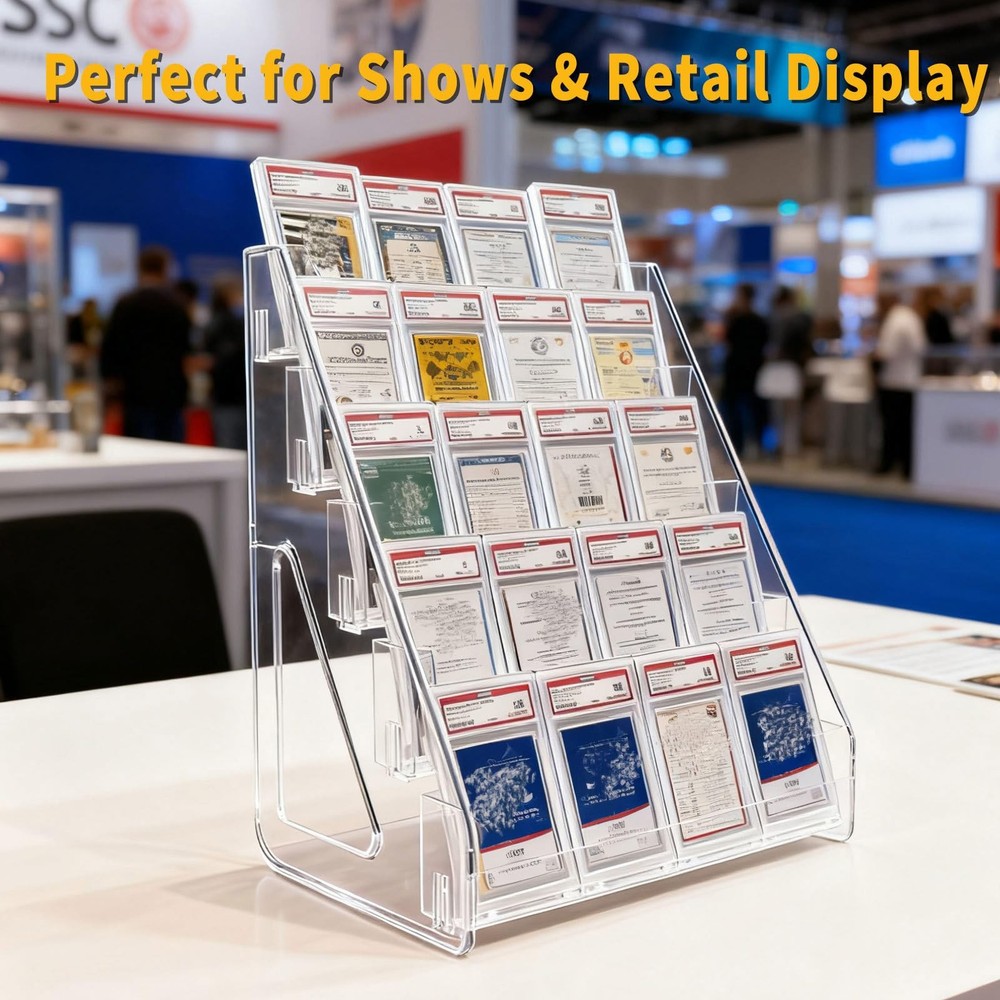 2 Pack 3-Tier Greeting Card Display Stand – Clear Vertical Riser Shelf Rack H...
