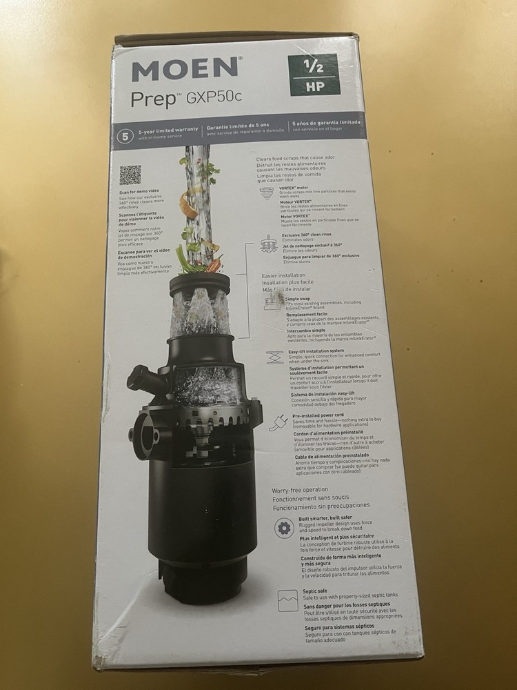 Moen GXP50C 1/2HP Continuous Feed Garbage Disposal New