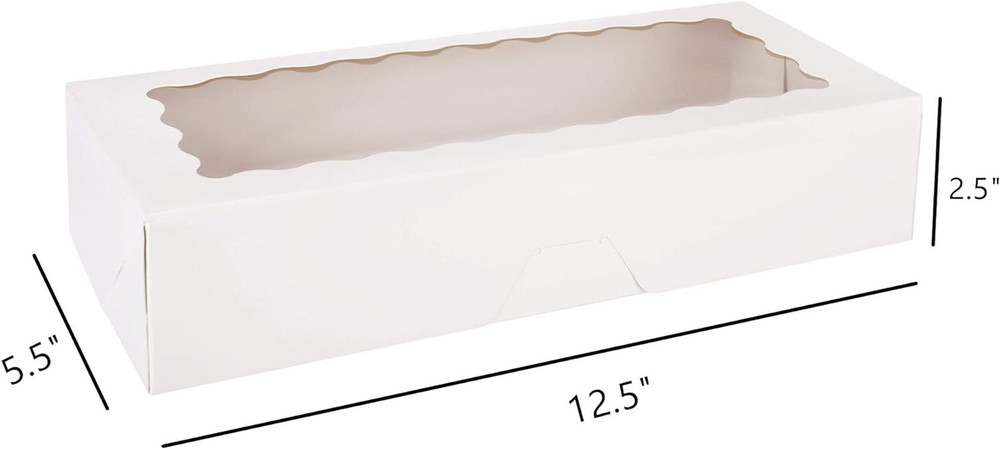 20-Pack Cookie Boxes with Window, 12.5" X 5.5" X 2.5", White Bakery Boxes, Auto-