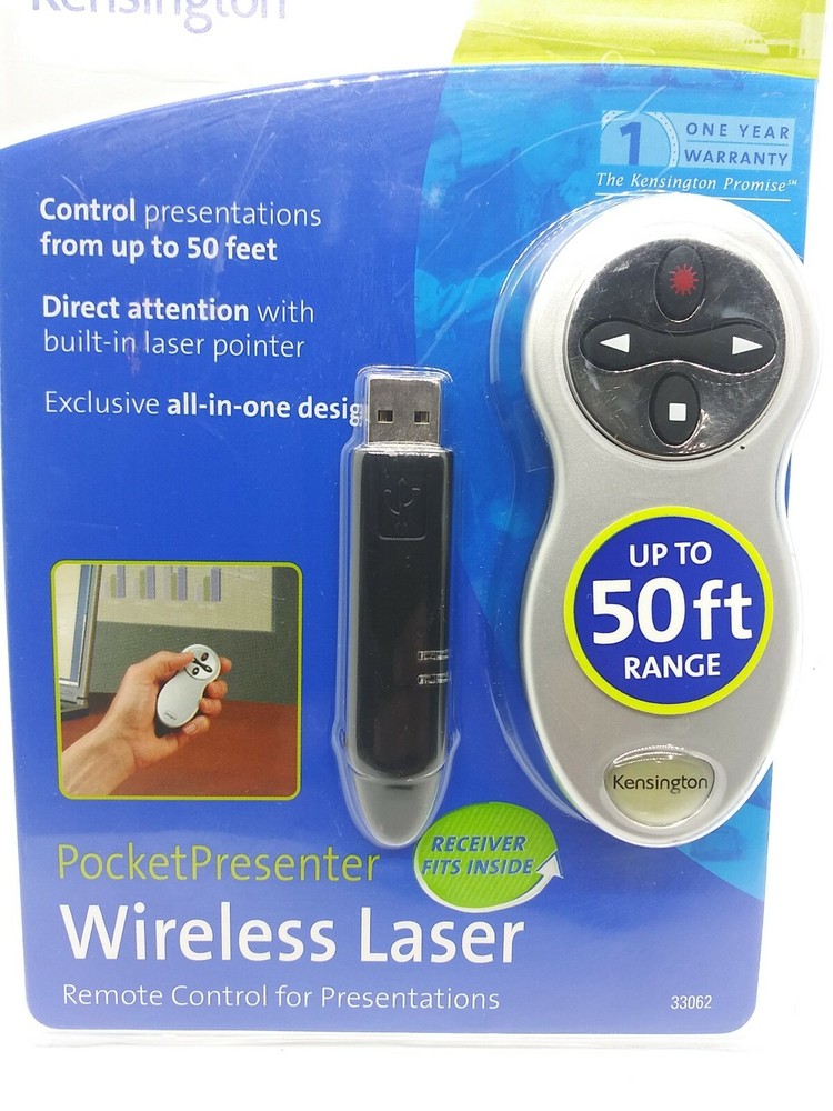 Kensington Pocket Presenter W/Laser Pointer & Remote 50ft. Range School 33062A