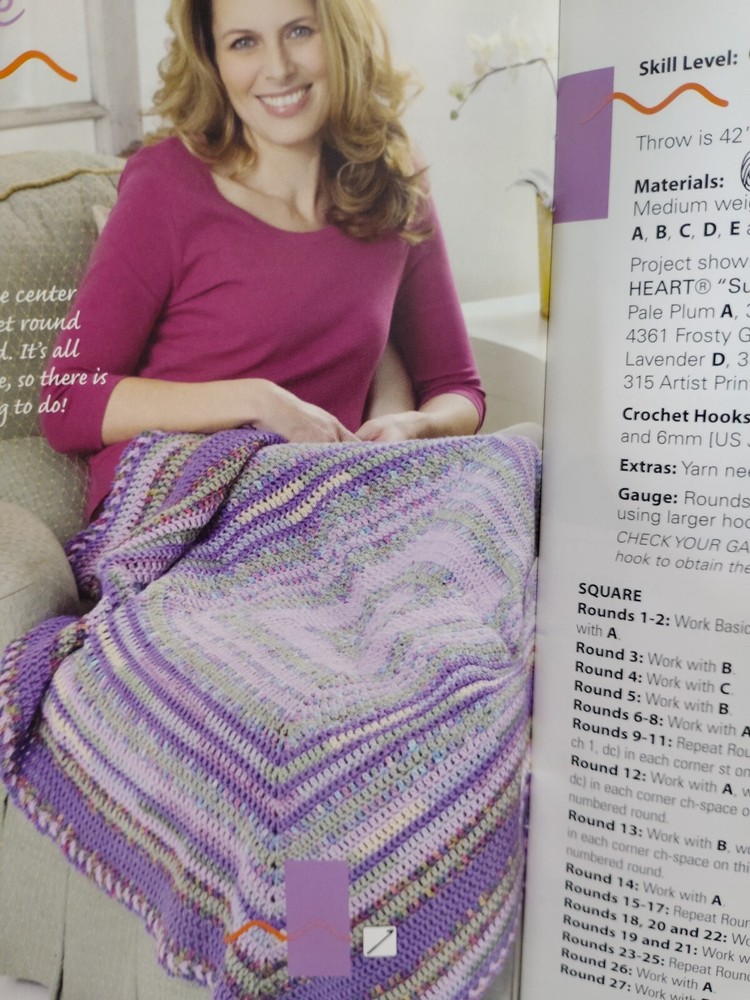 Crochet Blanket Throws Afghans Pattern Leaflet One Square Many Ways Red Heart