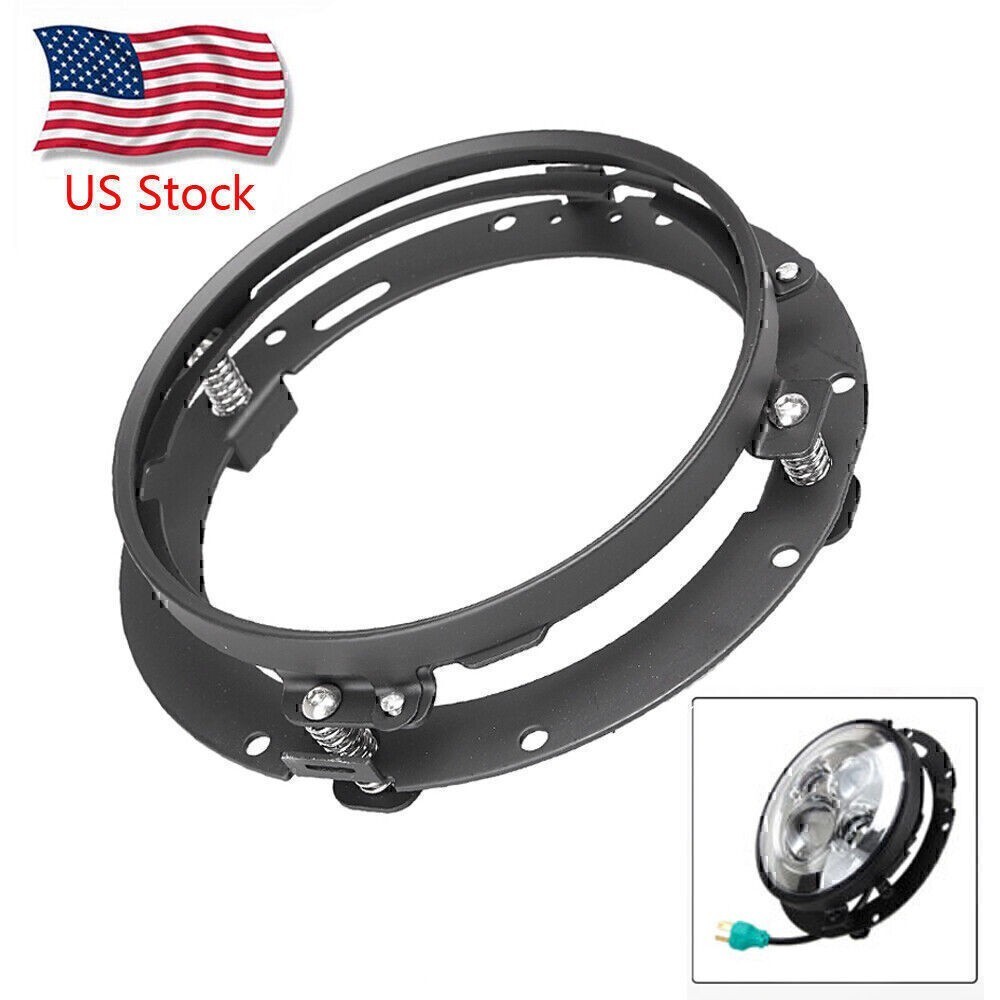 LED 7" Round LED Headlight Ring Bracket For Touring Softail Mounting HID Black