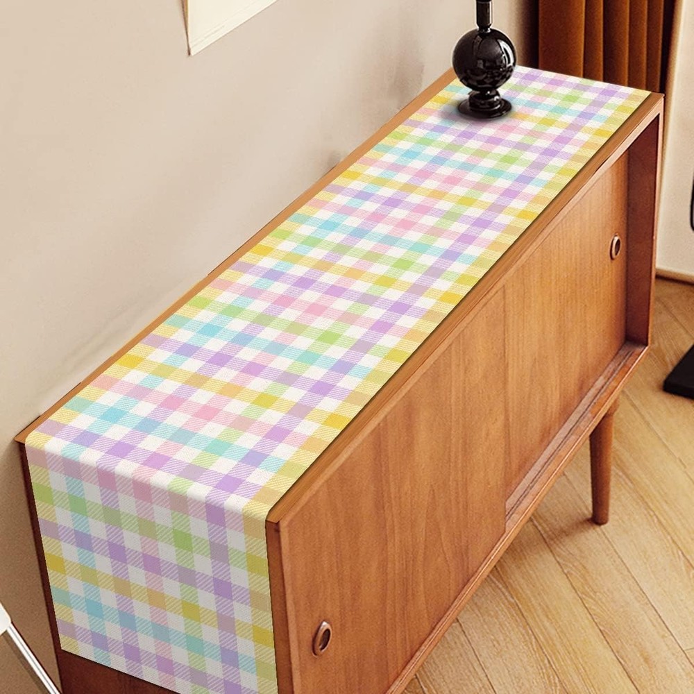 Nepnuser Linen Spring Easter Buffalo Check Plaid Table Runner Rustic Farmhouse H