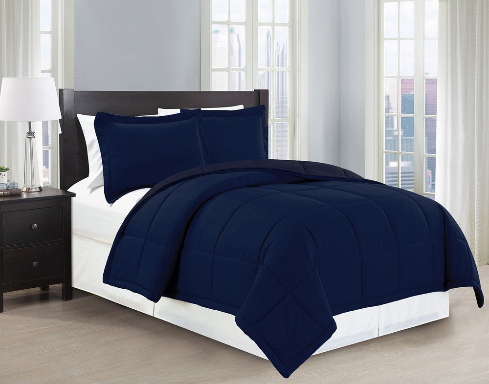 Mk Collection 3pc Full/Queen Down Alternative Comforter Full/Queen, Navy Blue