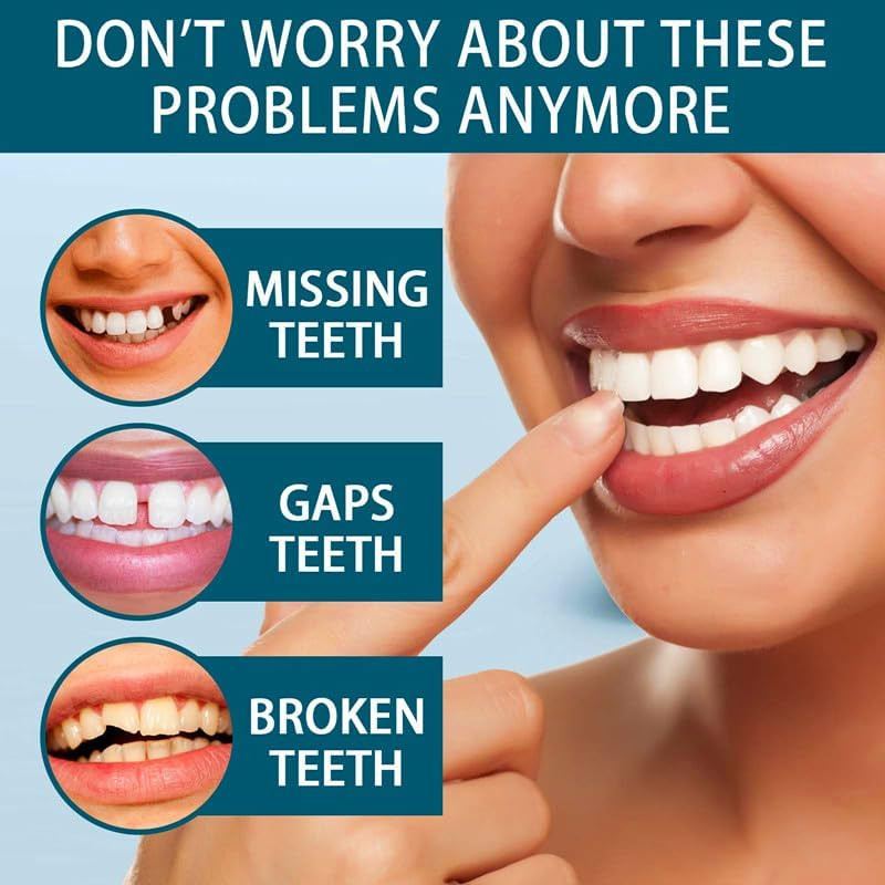 Adjustable Snap-On Dentures, Soft Safe Material, Realistic Looking Temporary Den