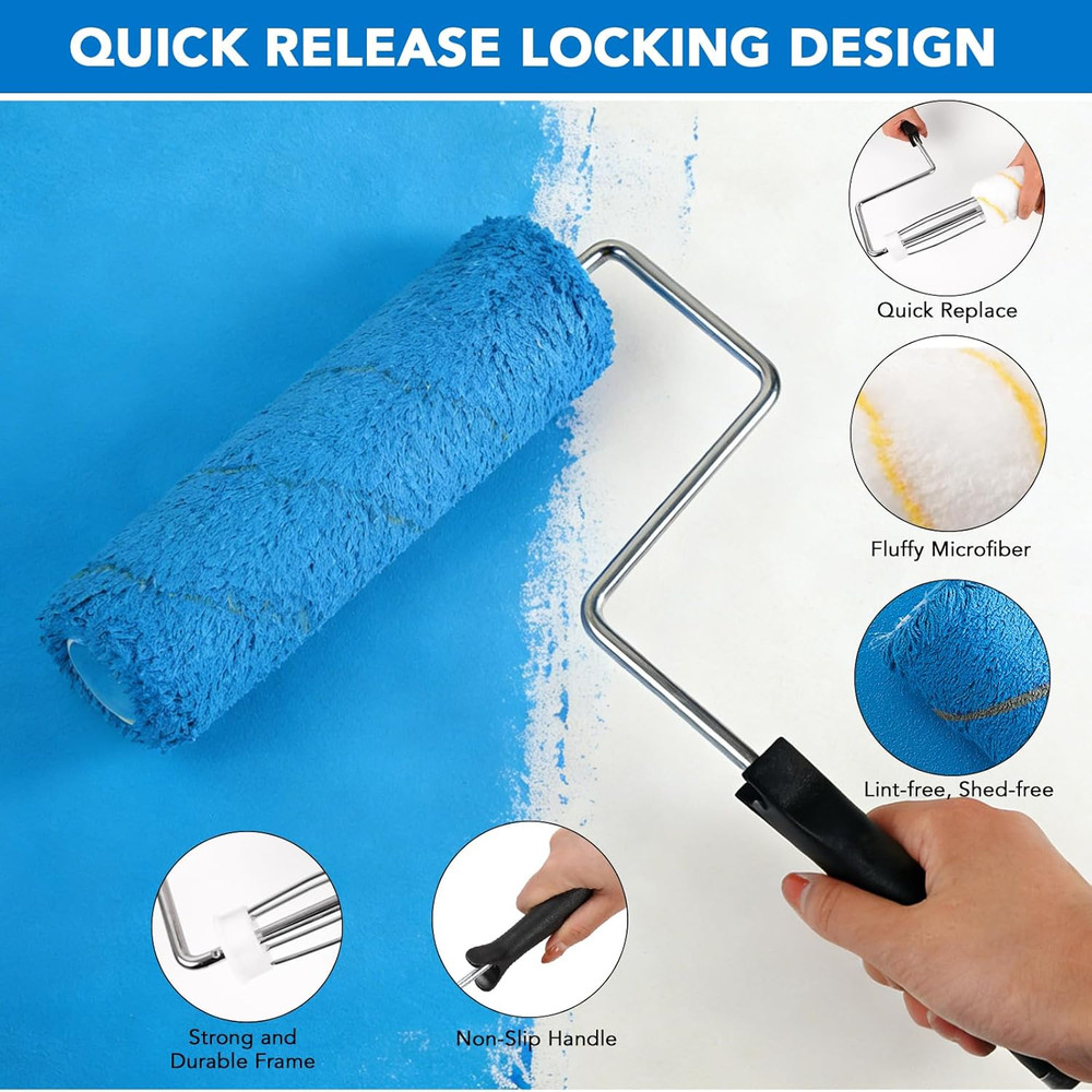 33PCS Paint Roller Kit with 4-Section Pole, 9'' Roller Trays, Heavy-Duty Handles