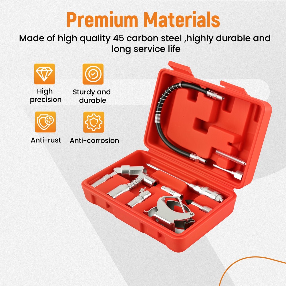 11PC Complete Grease Gun Kit 3000PSI with Multiple Adapters and Case