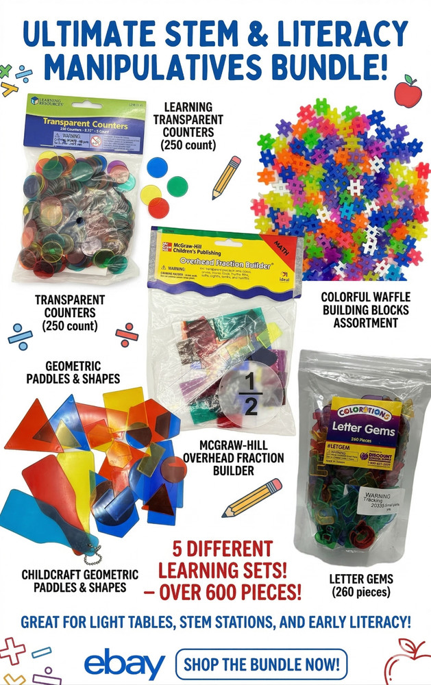 Educational Math Literacy Manipulative Bundle Counters Fraction Builders Gems 🍎