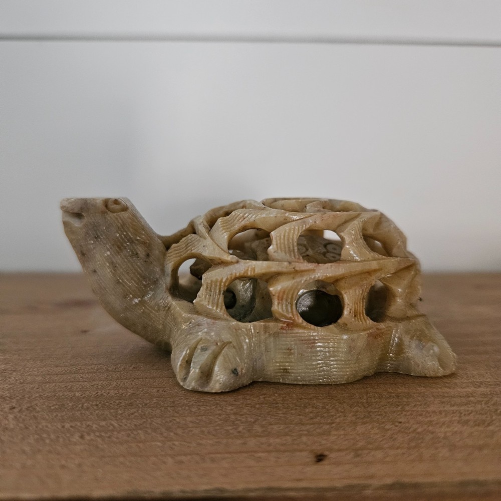 Hand Carved Soapstone Turtle Puzzle Figurine Turtle Inside Turtle Openwork Decor