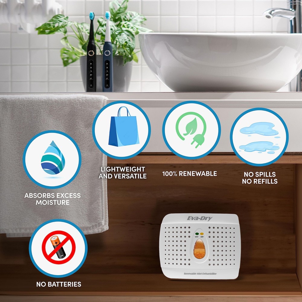 Eva-dry Wireless Mini Dehumidifier, White (E-333)