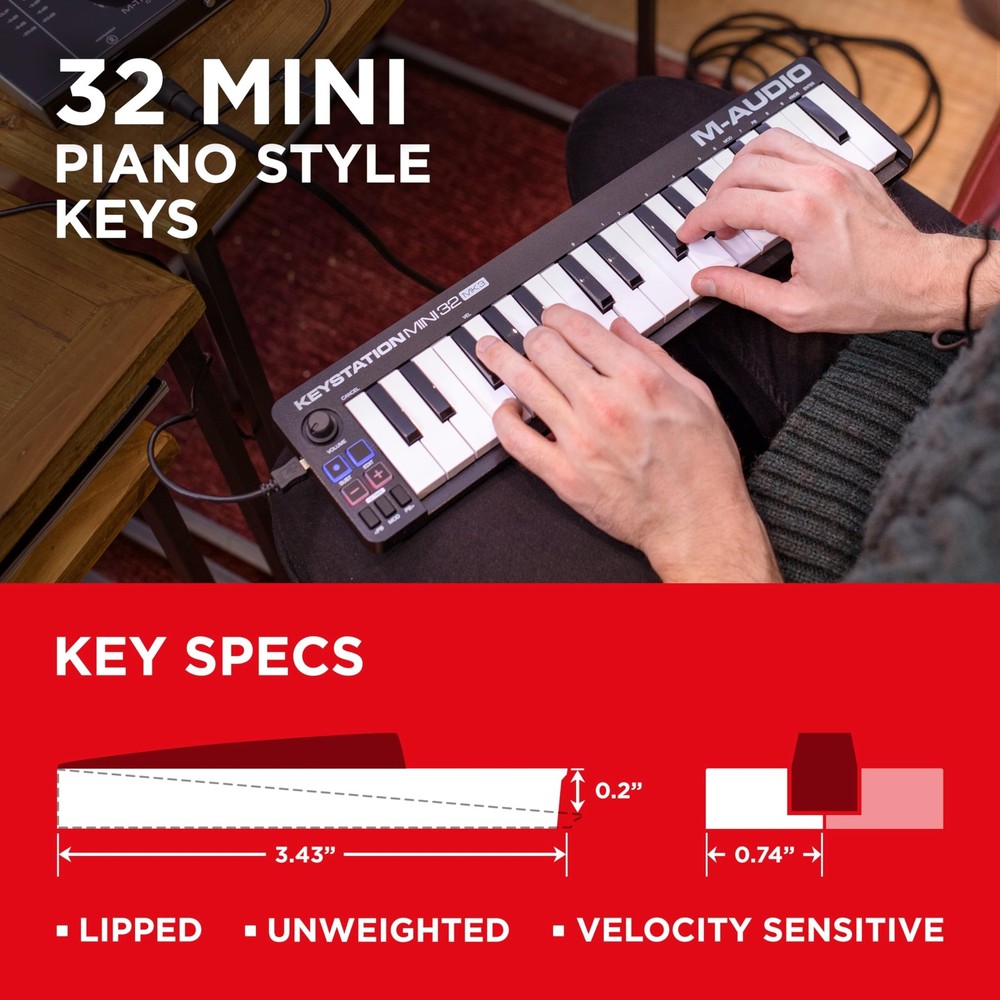 Keystation Mini 32 MK3 USB MIDI Keyboard Controller with 32 Velocity Sensitive