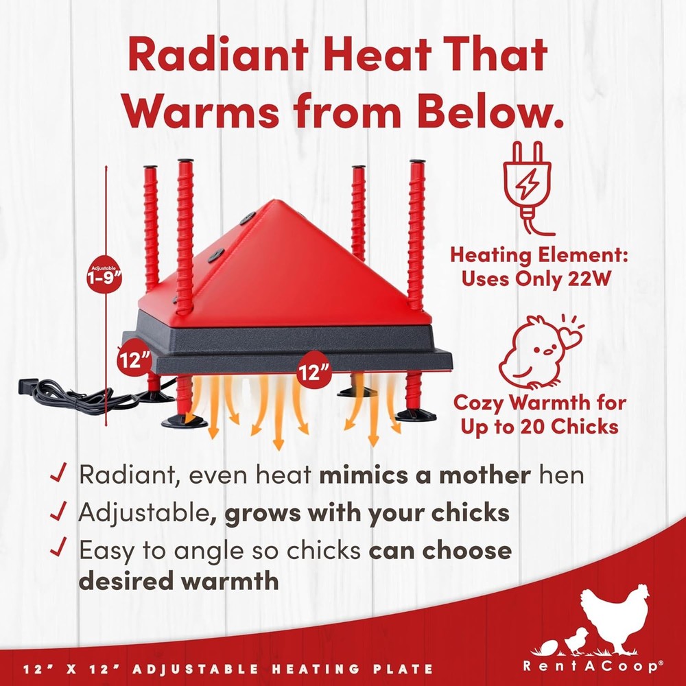 Adjustable chick brooder heating plate.
