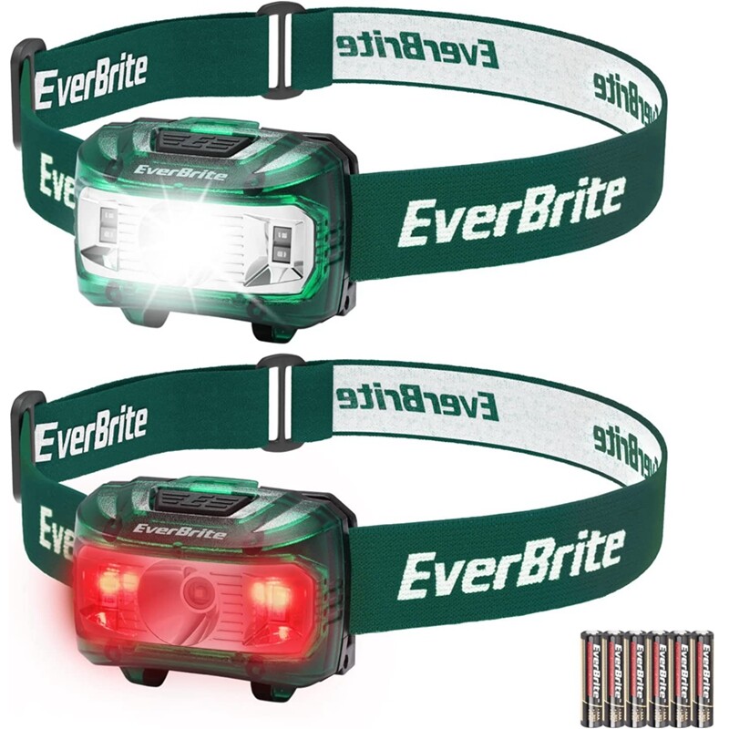 EverBrite 2-Pack LED Headlamp 5 Lighting Modes Adjustable with 6 AAA Batteries