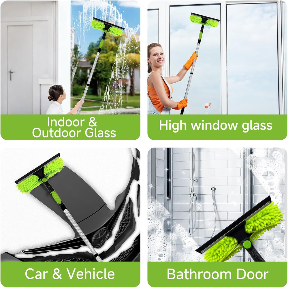 67'' Window Squeegee Cleaner Tool with Extension Pole, 2-In-1 Squeegee for Windo